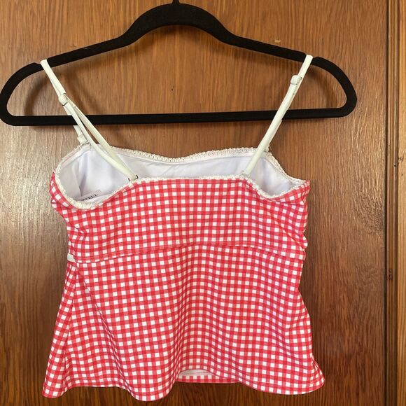 Zaful Red White Plaid Gingham Swim Bathing Suit Top Bikini Lined Padded Small - Picture 4 of 6